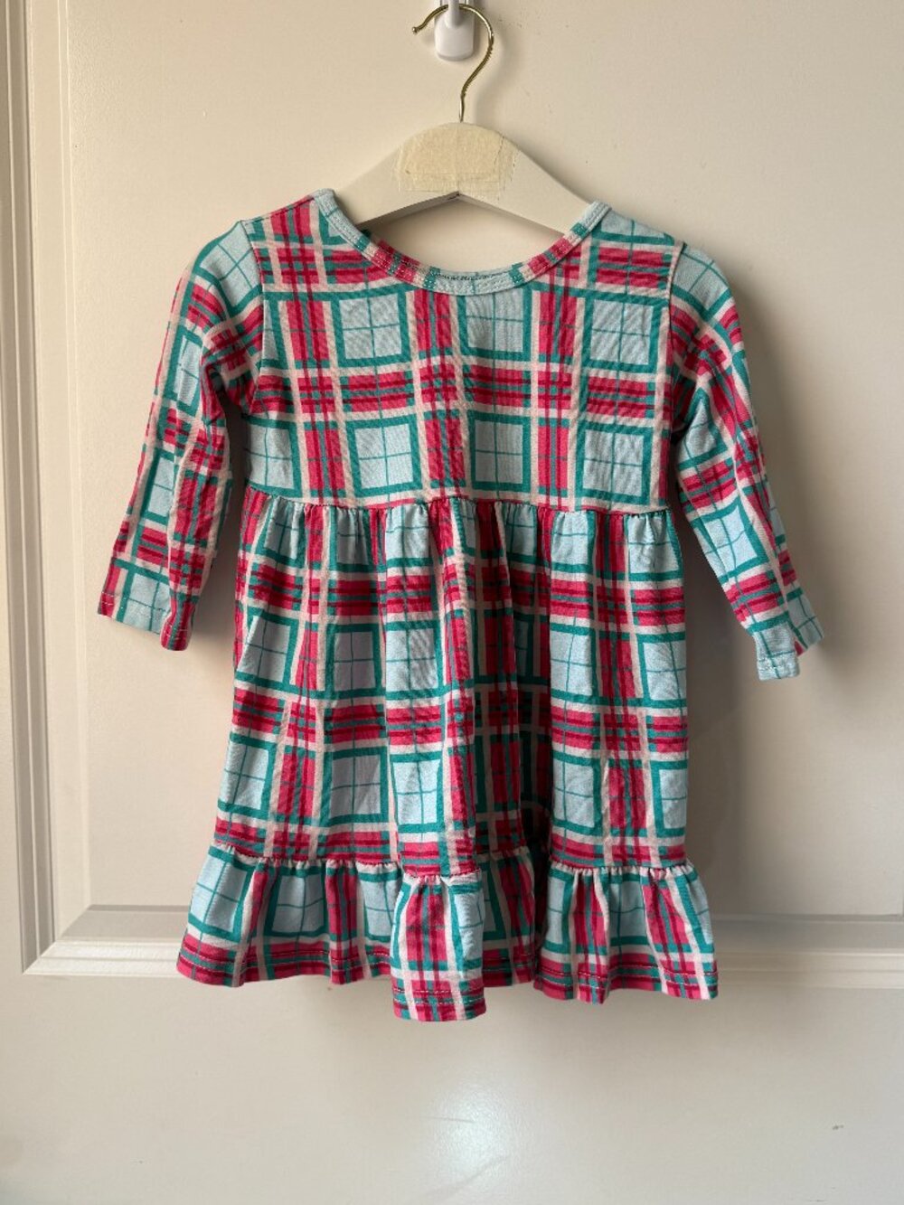 Vivie & Ash dress (teal/aqua + pink plaid/check pattern)